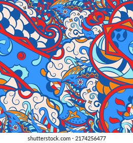 Tracery seamless pattern. Mehndi design. Ethnic colorful doodle texture. Curved doodling background. Vector