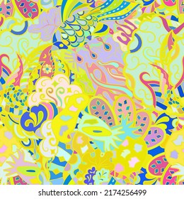 Tracery seamless pattern. Mehndi design. Ethnic colorful doodle texture. Curved doodling background. Vector