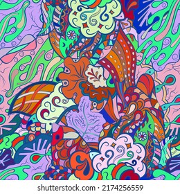 Tracery seamless pattern. Mehndi design. Ethnic colorful doodle texture. Curved doodling background. Vector