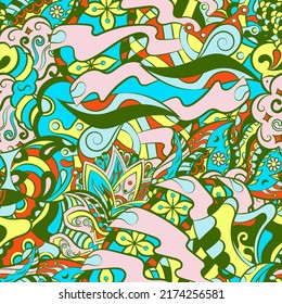 Tracery seamless pattern. Mehndi design. Ethnic colorful doodle texture. Curved doodling background. Vector