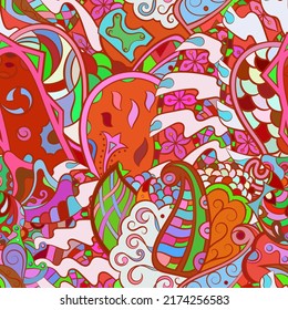Tracery seamless pattern. Mehndi design. Ethnic colorful doodle texture. Curved doodling background. Vector