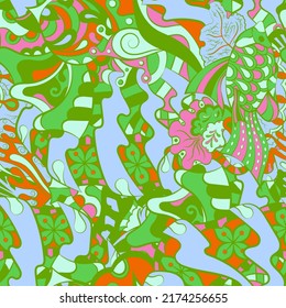 Tracery seamless pattern. Mehndi design. Ethnic colorful doodle texture. Curved doodling background. Vector