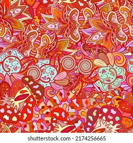 Tracery seamless pattern. Mehndi design. Ethnic colorful doodle texture. Curved doodling background. Vector
