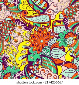 Tracery seamless pattern. Mehndi design. Ethnic colorful doodle texture. Curved doodling background. Vector