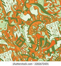 Tracery seamless pattern. Mehndi design. Ethnic colorful doodle texture. Curved doodling background. Vector