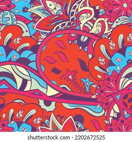 Tracery seamless pattern. Mehndi design. Ethnic colorful doodle texture. Curved doodling background. Vector