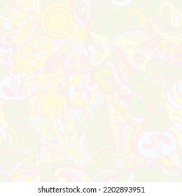Tracery seamless pattern. Mehndi design. Pastel. 6 colors. Ethnic colorful doodle texture. Curved doodling background. Vector