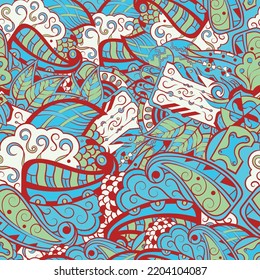 Tracery seamless pattern. Mehndi design. Ethnic colorful doodle texture. Curved doodling background. Vector