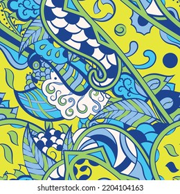 Tracery seamless pattern. Mehndi design. 6 colors. Ethnic colorful doodle texture. Curved doodling background. Vector