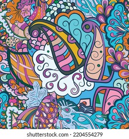 Tracery seamless pattern. Mehndi design. Ethnic colorful doodle texture. Curved doodling background. Vector