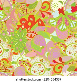 Tracery seamless pattern. Mehndi design. Ethnic colorful doodle texture. Curved doodling background. Vector