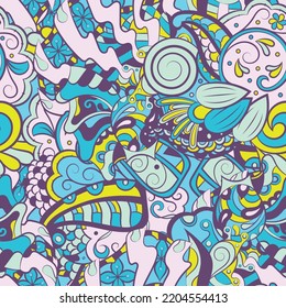 Tracery seamless pattern. Mehndi design. 6 colors. Ethnic colorful doodle texture. Curved doodling background. Vector