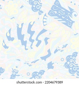 Tracery seamless pattern. Mehndi design. Pastel. 6 colors. Ethnic colorful doodle texture. Curved doodling background. Vector