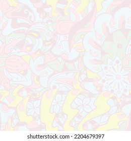 Tracery seamless pattern. Mehndi design. Pastel. 6 colors. Ethnic colorful doodle texture. Curved doodling background. Vector