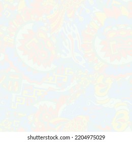 Tracery seamless pattern. Mehndi design. Pastel. 6 colors. Ethnic colorful doodle texture. Curved doodling background. Vector