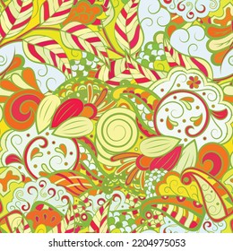 Tracery seamless pattern. Mehndi design. Ethnic colorful doodle texture. Curved doodling background. Vector