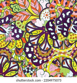 Tracery seamless pattern. Mehndi design. Ethnic colorful doodle texture. Curved doodling background. Vector
