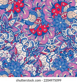 Tracery seamless pattern. Mehndi design. 6 colors. Ethnic colorful doodle texture. Curved doodling background. Vector
