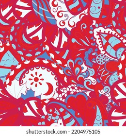 Tracery seamless pattern. Mehndi design. 6 colors. Ethnic colorful doodle texture. Curved doodling background. Vector