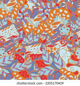 Tracery seamless pattern. Mehndi design. 6 colors. Ethnic colorful doodle texture. Curved doodling background. Vector
