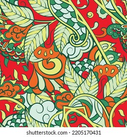 Tracery seamless pattern. Mehndi design. 7 colors. Ethnic colorful doodle texture. Curved doodling background. Vector