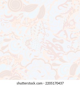 Tracery seamless pattern. Mehndi design. Pastel. 6 colors. Ethnic colorful doodle texture. Curved doodling background. Vector