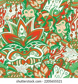 Tracery seamless pattern. Mehndi design. 6 colors. Ethnic colorful doodle texture. Curved doodling background. Vector