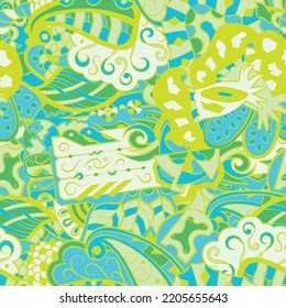 Tracery seamless pattern. Mehndi design. 6 colors. Ethnic colorful doodle texture. Curved doodling background. Vector