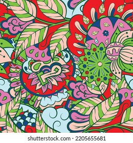 Tracery seamless pattern. Mehndi design. 7 colors. Ethnic colorful doodle texture. Curved doodling background. Vector
