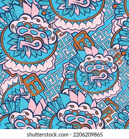 Tracery seamless pattern. Mehndi design. 7 colors. Ethnic doodle texture. Curved doodling background. Vector