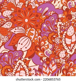 Tracery seamless pattern. Mehndi design. 6 colors. Ethnic doodle texture. Curved doodling background. Vector