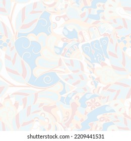 Tracery seamless pattern. Mehndi design. Pastel. 6 colors. Ethnic doodle texture. Curved doodling background. Vector