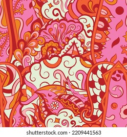 Tracery seamless pattern. Mehndi design. 6 colors. Ethnic doodle texture. Curved doodling background. Vector