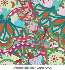 Tracery seamless pattern. Mehndi design. Ethnic doodle texture. Curved doodling background. Vector