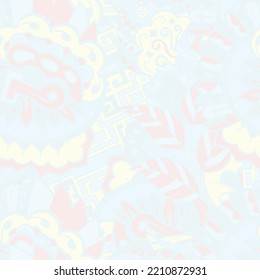 Tracery seamless pattern. Mehndi design. Pastel. 6 colors. Ethnic doodle texture. Curved doodling background. Vector