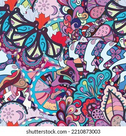 Tracery seamless pattern. Mehndi design. Ethnic doodle texture. Curved doodling background. Vector
