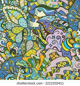 Tracery seamless pattern. Mehndi design. Ethnic doodle texture. Curved doodling background. Vector