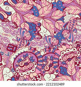 Tracery seamless pattern. Mehndi design. 6 colors. Ethnic doodle texture. Curved doodling background. Vector