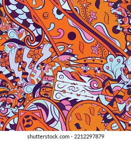 Tracery seamless pattern. Mehndi design. Ethnic doodle texture. Curved doodling background. Vector