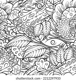 Tracery seamless pattern. Mehndi design. Binary monochrome black and white. Ethnic doodle texture. Curved doodling background. Vector
