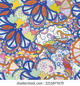 Tracery seamless pattern. Mehndi design. Ethnic doodle texture. Curved doodling background. Vector