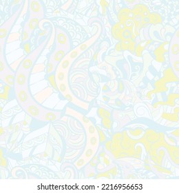 Tracery seamless pattern. Mehndi design. Pastel. 6 colors. Ethnic doodle texture. Curved doodling background. Vector