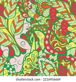 Tracery seamless pattern. Mehndi design. 6 colors. Ethnic doodle texture. Curved doodling background. Vector