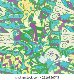 Tracery seamless pattern. Mehndi design. Ethnic doodle texture. Curved doodling background. Vector