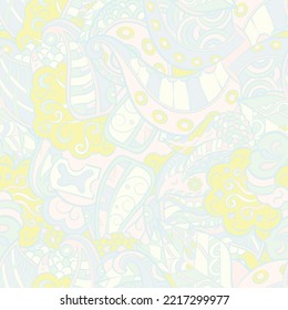 Tracery seamless pattern. Mehndi design. Pastel. 7 colors. Ethnic doodle texture. Curved doodling background. Vector
