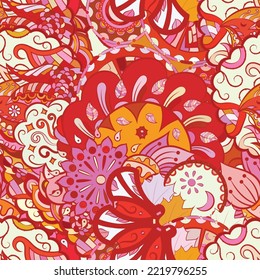 Tracery seamless pattern. Mehndi design. Ethnic doodle texture. Curved doodling background. Vector