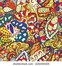 Tracery seamless pattern. Mehndi design. Ethnic doodle texture. Curved doodling background. Vector