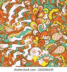 Tracery seamless pattern. Mehndi design. 7 colors. Ethnic doodle texture. Curved doodling background. Vector