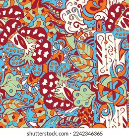 Tracery seamless pattern. Mehndi design. 6 colors. Ethnic doodle texture. Curved doodling background. Vector