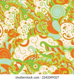Tracery seamless pattern. Mehndi design. 6 colors. Ethnic doodle texture. Curved doodling background. Vector